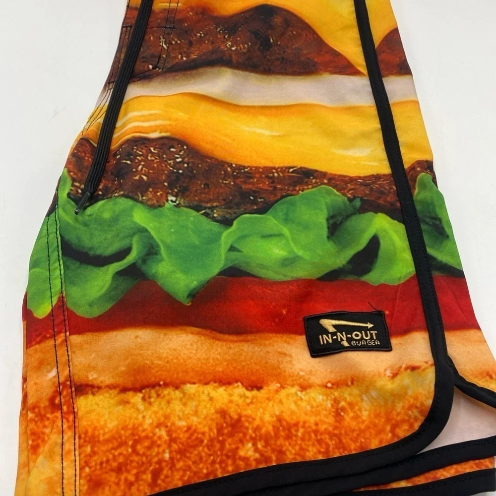 In-N-Out Burger Shorts Mens Multicolor Board Shorts Swim Trunks Burger Print 28